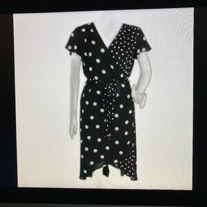 Worthington Wrap Asymmetrical NWT Dress Size M Black White Polka Dot
